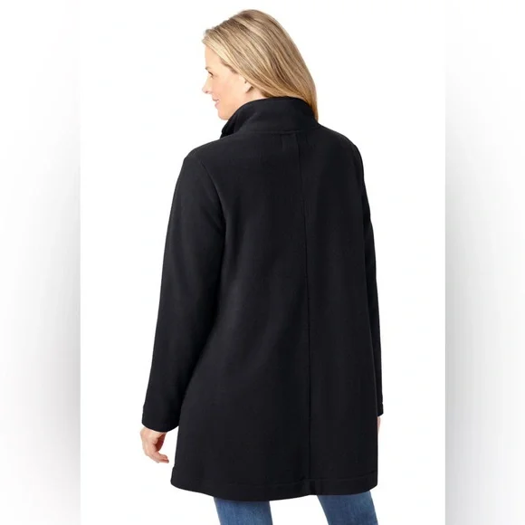 Woman Within Black Fleece Swing Funnel-Neck Coat - Size 34 - Picture 2 of 7